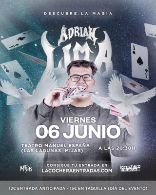 Cartel del show de Adrián Lima en Mijas el 6 de junio